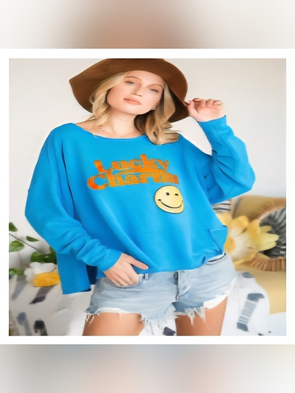 NWOT Bucketlist "Lucky Charms🧡 Graphic😉 French Terry💙 Oversized Top" Sz Small